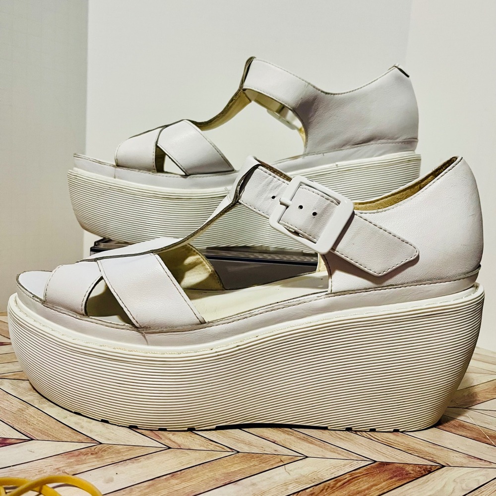 Dr Martens Adaya Platform T-Strap Wedge Sandals Women 10 White Leather Y2K Bratz - Picture 2 of 12